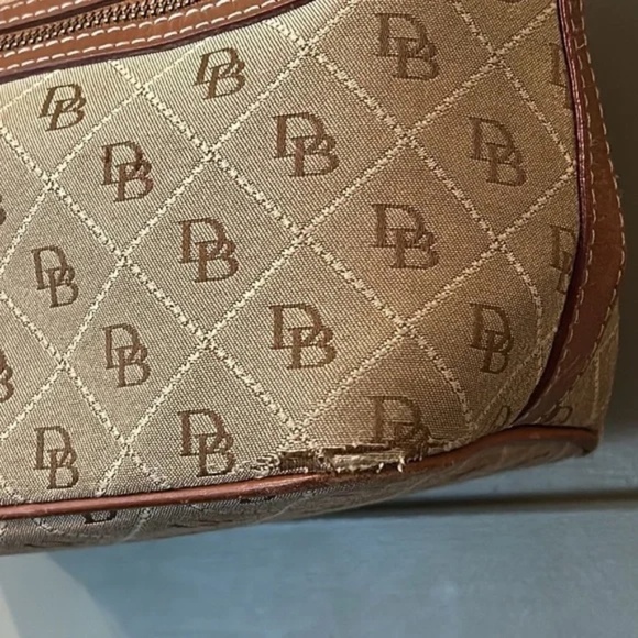 Dooney & Bourke Shoulder Bag Monogrammed Canvas Leather Trimmed Brown Tan - Picture 6 of 14